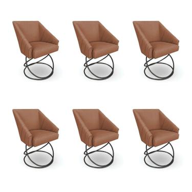 Imagem de Kit 6 Poltronas Luxo Alana Bouclê Terracota Base Luxo Preto - Pallazio
