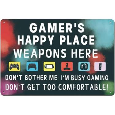 Imagem de Decoração de parede Retro Gaming Gamer`s Happy Place Iron 12x8in