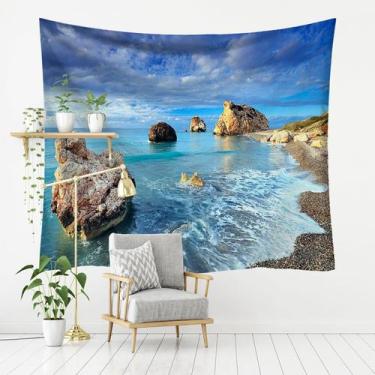 Imagem de Tapeçaria, paisagem de praia, parede marinha, 150x130cm, microtecido, 