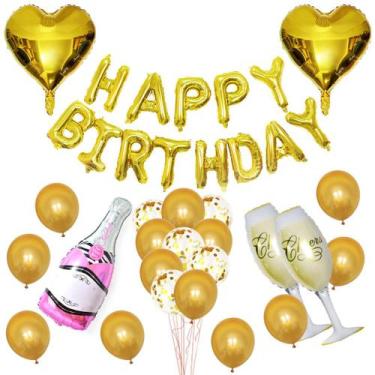 Imagem de Kit de balão, folha de látex dourada, 26 unidades para festa de feliz 