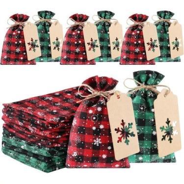 Imagem de Conjunto de sacolas de presente de Natal Buffalo Plaid com 10 bolsas c