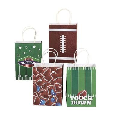 Imagem de Sacola de presente, papel kraft branco com tema de futebol, 15x8x21cm,