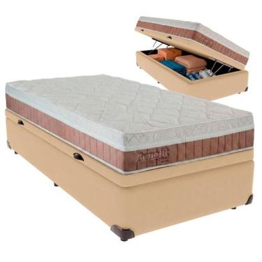 Imagem de Cama Box Baú Solteiro e Colchão Benefit Molas Ensacadas Colchobel Ocre