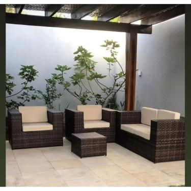 Imagem de Conjunto Sofá e Poltronas Quadrado fibra sintética Jardim Varanda 