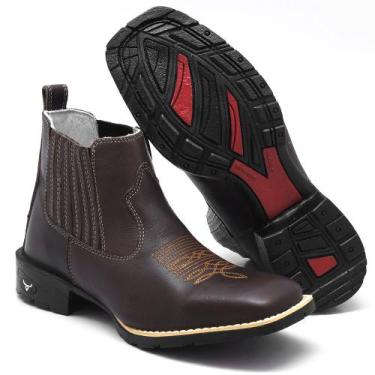Imagem de Bota Masculina Bico Quadrado Cano Curto Country de Couro Texana Leve C