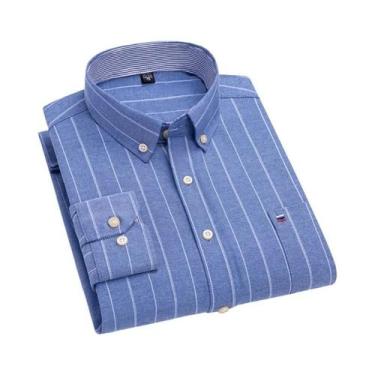 Imagem de Camisa Casual De Negócios Masculina 100% Algodão Oxford Xadrez De Mang