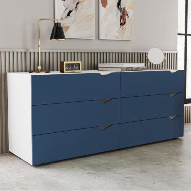 Imagem de Cômoda 6 Gavetas Porto Politorno - Branco com Azul