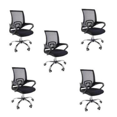 Imagem de Kit 5 Cadeiras De Escritório Oficial Begonia Tela Mesh Ergonômica Pret