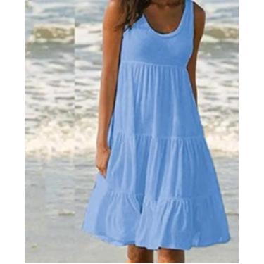 Imagem de Vestido Midi Soltinho em Camadas - Ind da Moda, Azul bebe, G