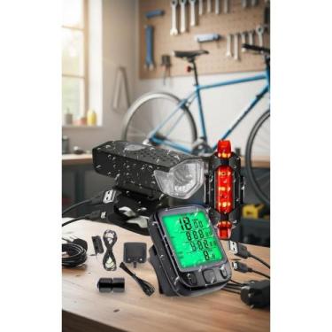 Imagem de Kit Bike: Farol LED Potente, Lanterna e Ciclocomputador - Congratulati