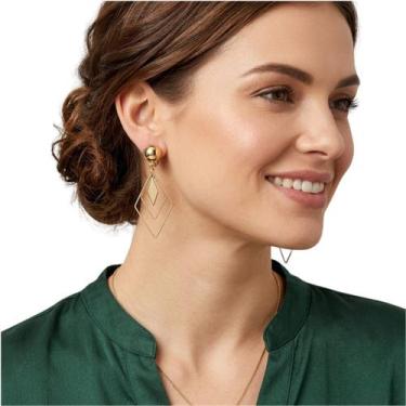 Imagem de Brinco Feminino de Pressão Geométrico Longo Elegante Festa - - anjo da