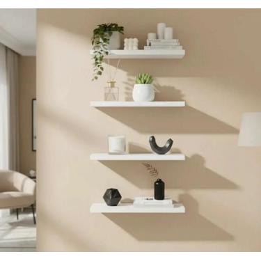 Imagem de Kit 04 Prateleiras 30cm MDF Nichos Sala Quarto Cozinha Banheiro Decora