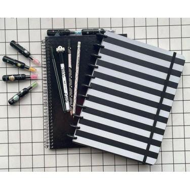 Imagem de Kit Papelaria Branco e Preto Caderno Sistema Inteligente 10 Materias V