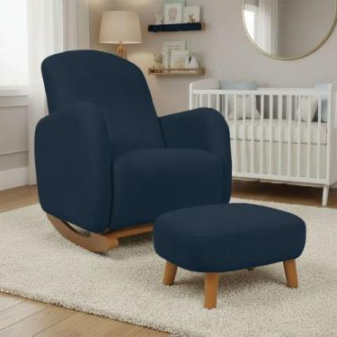 Imagem de Poltrona Amamentação Balanço Madeira e Puff Jhessy Suede D03 - D Rossi
