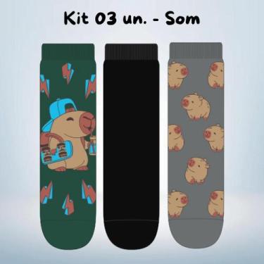 Imagem de Kit 03 Pares de Meia Divertida Capivara Soquete Infantil - Menino e Me