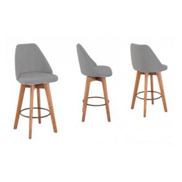 Imagem de Kit 3 Banquetas Giratória Maya Estrutura Madeira Eucalipto Assento Tecido Cinza Gat Mag...