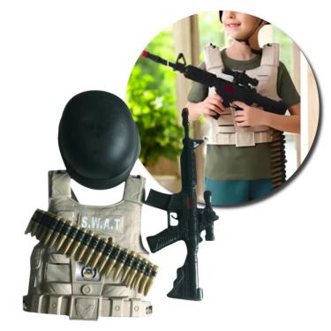 Imagem de Brinquedo Kit Policial Infantil Brinquedo com Colete Rifle Capacete e Munições Educativo Plástico Utimix