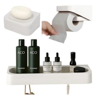 Imagem de Kit Banheiro 3pç Saboneteira + Papeleira + Porta Shampoo Com Adesivo B