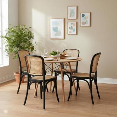 Imagem de Mesa Eames Madeira 90cm + 4 Cadeiras Amis Rattan - Seat&Co, Mesa Madei