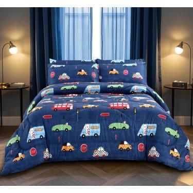 Imagem de Conjunto de edredom MAG Cartoon Car Blue Queen Size 3 peças