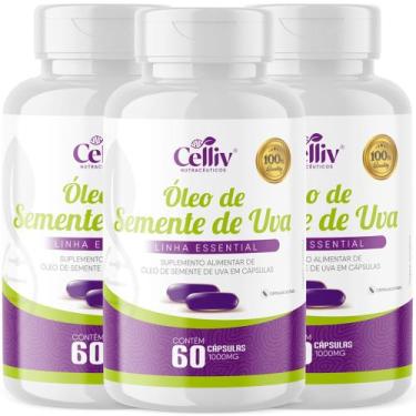 Imagem de Óleo Semente de Uva 3 Frascos cápsulas 1000mg - Celliv