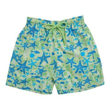 Imagem de Shorts Praia Infantil Mash Estampa Fofa Cordão Ajustável, Verde estrel