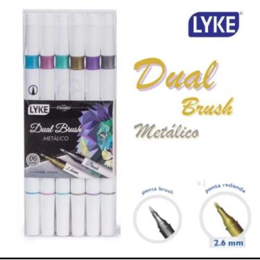 Imagem de Caneta dual brush metalica kit 6 cores - LYKE