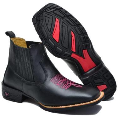 Imagem de Bota Feminina de Couro Bico Quadrado Country Resistente Cano Curto Mac