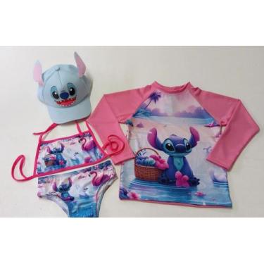 Imagem de Biquini infantil + Camisa UV + Boné - Proteção Solar UV 50 - Conjunto 