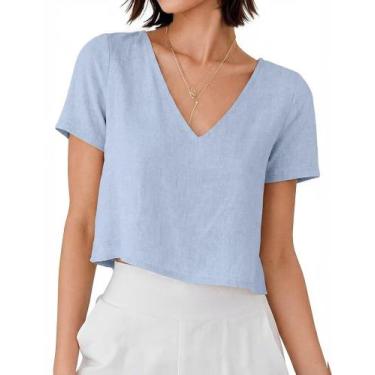 Imagem de Camisa de linho Mywinway 2026 Primavera Verão para mulheres azul claro