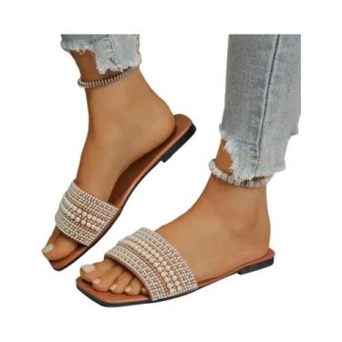 Imagem de Sandálias Femininas Com Pedrarias E Strass, Sola Plana, Moda Verão 202