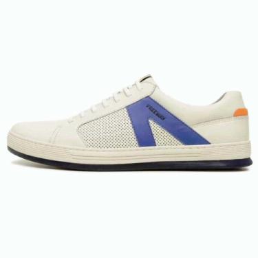 Imagem de Sapatenis freeway masculino em couro sound005, Branco, Azul, 41