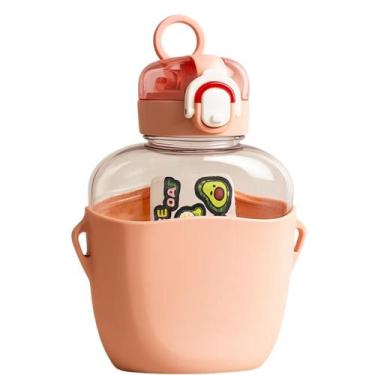 Imagem de Garrafa Infantil Squeeze 1000ml com Alça e Canudo - Genérico, Rosa