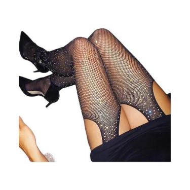 Imagem de Meia-calça Feminina De Verão Com Strass Brilhantes, Malha De Nylon Tra