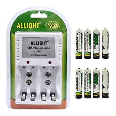 Imagem de Carregador de Pilhas ALLIGHT Charger Expert A-612 Bivolt com Sistema Auto Stop e Leds Indicadores e 8 Pilhas AAA