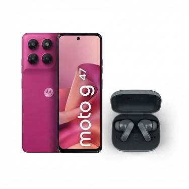 Imagem de Kit Motorola Moto G47 5G 256GB Rosa + Fone Bluetooth Moto Buds Bass com ANC
