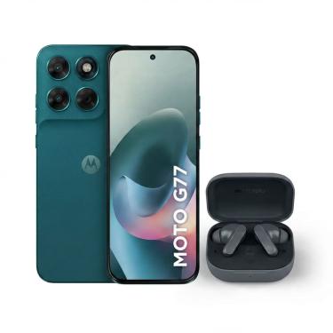 Imagem de Kit Motorola Moto G77 256GB 5G 108MP + Moto Buds Bass Bluetooth ANC Preto