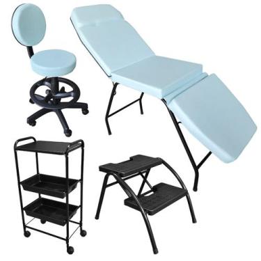 Imagem de Kit Completo Clínica Estética Maca 3 Posições, Mocho com Encosto e Aro