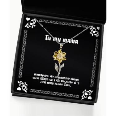 Imagem de SpreadPassion Love Mama Gifts, Mamapire: uma mamãe exausta, que fica por cima, colar com pingente de girassol sarcasmo para mãe da filha