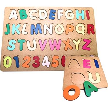 Imagem de Brinquedo Madeira Letras e Números + Vogais Alfabeto MDF Grande - Mega Impress
