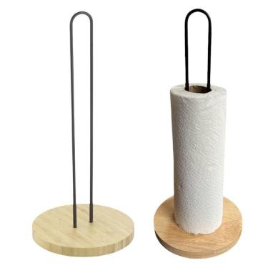 Imagem de Suporte Porta Rolo Papel Toalha Mesa Metal Madeira Preto