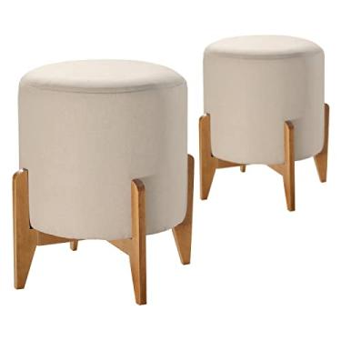 Imagem de Kit 2 Puffs em Linho Redondo Otavio Agarb Decor Cor:Linho Bege Claro