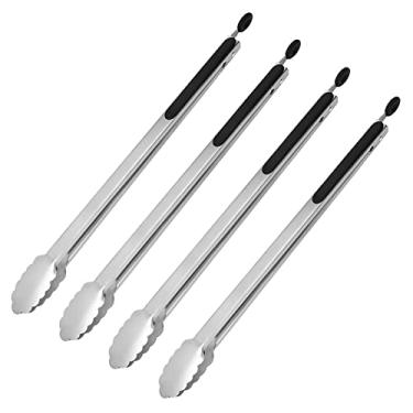 Imagem de UPTALY 4 peças de pinças de churrasco extra longas (45 cm), pinça de grelha de aço inoxidável com alça longa, pinça de comida de tamanho grande, pinças de bife, pinça de servir para cozinhar, grelhar, churrasco, buffet