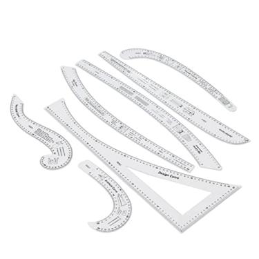 Imagem de Conjunto de régua com régua de costura, material acrílico 7 pcs Conjunto de régua de design de moda Tamanhos diferentes para desenhar para desenhar para criar padrões