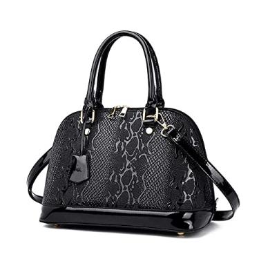 Imagem de Bolsa tiracolo feminina com alça superior e estampa de crocodilo para mulheres bolsa clássica de couro bolsa de ombro, Preto