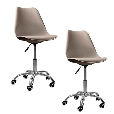 Imagem de Kit 2 Cadeiras Office Base Cromada Com Rodizio Giratória Saarinen (Bege)
