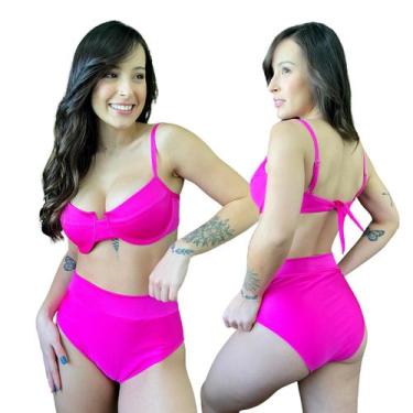 Imagem de Biquíni Hot Pants Meia Taça Retrô Com Bojo Rosa / Pink - Califórnia Br