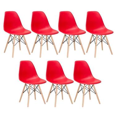 Imagem de Kit 7 Cadeiras Charles Eames Eiffel Dsw Com Pés De Madeira Clara Vermelho