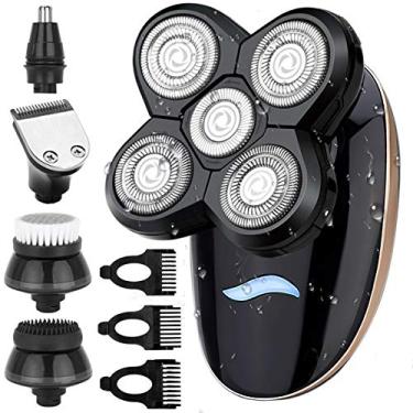 Imagem de Barbeador elétrico, aparador de barba masculino 5 em 1 USB recarregável à prova d 'água 5D com aparador elétrico e kit de cuidados com 5 cabeças flutuantes, aparador de pelos do nariz e barbeador facial seco e molhado