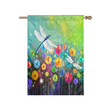 Imagem de Bandeira de jardim de flores de primavera bandeiras de libélula bem-vindo bandeira de casa de verão para ao ar livre 28 x 40 bandeira decorativa grande dupla face